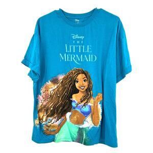 Disney Size M The Little Mermaid Crew Neck T-Shirt Blue Little Mermaid‎ Print